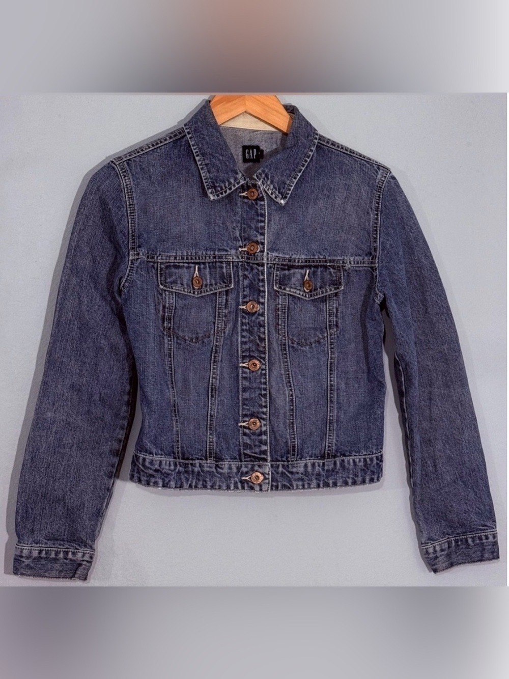GAP Cropped Denim Jacket Women Small Y2K Trucker Blue Jean